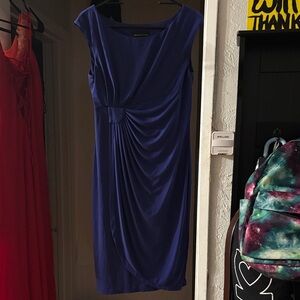 Connected Apparel Blue Draped Midi Dress